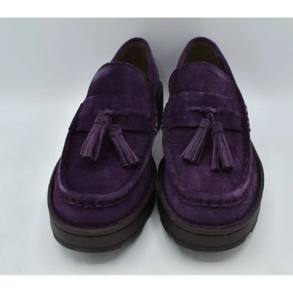 Born‎ Womens Size 7 Capri Tassel Purple Suede Platform Loafers